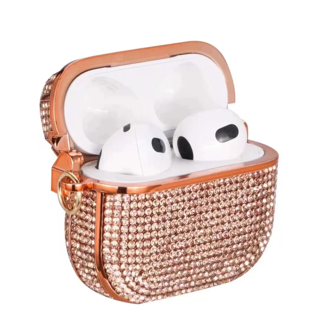 Deluxe Plated Sparkling Diamond Headphone Case with Keychain - Shockproof Earphone Cover
