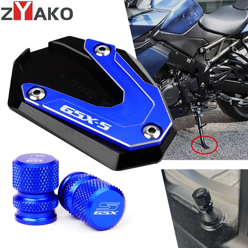 

For Suzuki GSXS 750 GSX S 1000 2017-2021 2022 GSX-S 1000GT CNC Motorcycle Side Stand Enlarge Extension And Tire Valve Air Caps