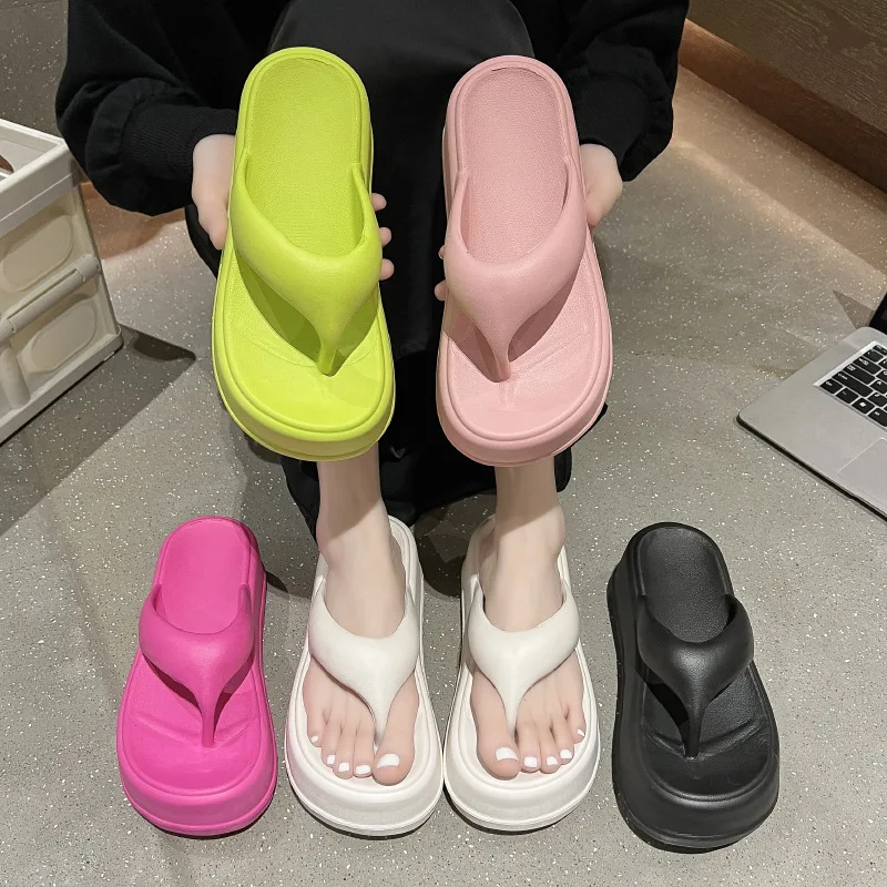 

New Summer Bow Flip Flops Women Ladies Cute Soft Sole Eva Beach Slippers Fashion Sandals House High Thick Non-Slip Shoes Slides