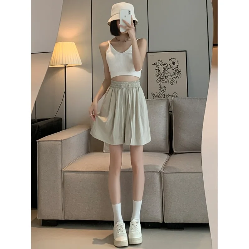 Large Size Ice Silk Drape Shorts for Girls Summer Thin Elastic Waist Loose Straight Straight Cool Five-point Pants Casual Pants