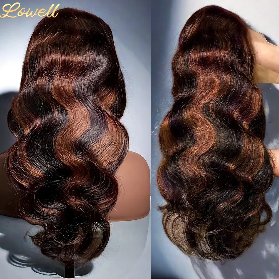 Highlight Body Wave 13x6 HD Omber Lace Front Human Hair Pre Plucked Wig 1B/30 Black Brown Colored Hair 13x4 HD Lace Frontal Wigs 2