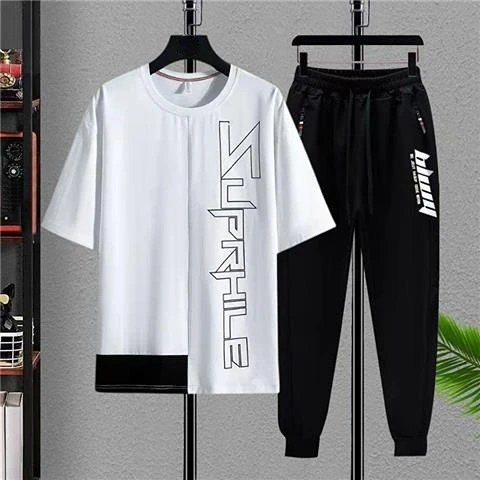 thumbnail image 1 of Camiseta de hombre de alta calidad, conjuntos de pantalones superiores, ropa informal para hombre, oferta básica, venta al por mayor, pantalones gráficos de estilo coreano, 5xl de algodón, 1 of 5