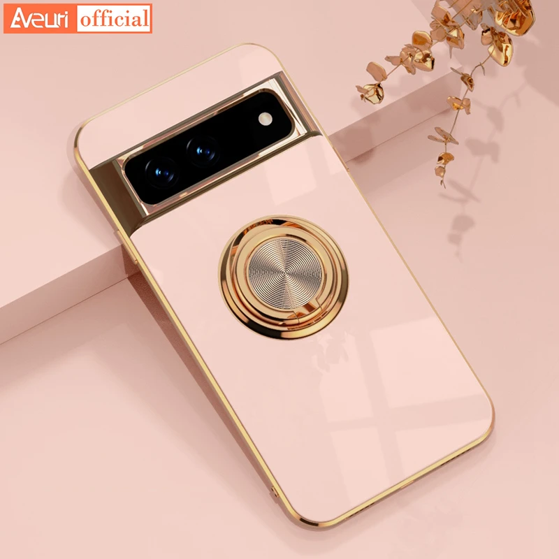 Ring Car Holder Silicone Case For Google Pixel 6A 5A 5G Cover Luxury Plating Protection Phone Case For Google Pixel 7 Pro 7Pro case iphone 12 pro