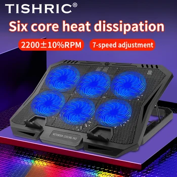 TISHRIC 노트북 스탠드 냉각, 6 팬 베이스 쿨러 노트북 지지대, 17 인치, 7 각도 및 풍속 조절 가능, 노트북 브래킷 거치대