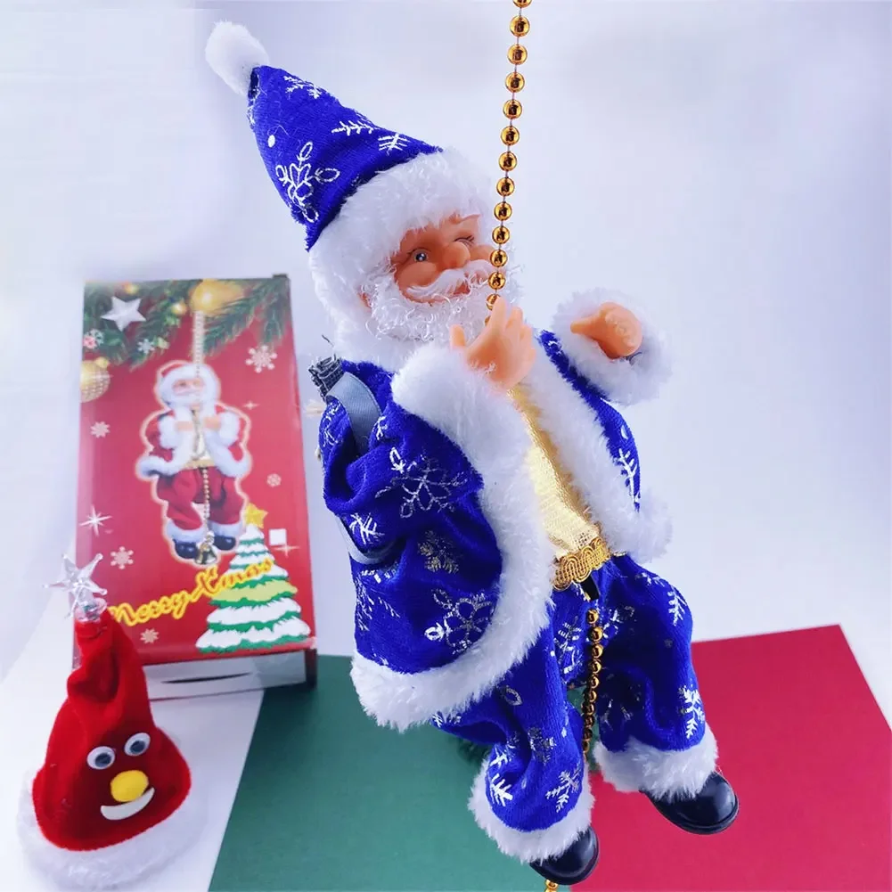 Christmas Climbing Santa Claus Doll with Music Electric Pendant Santa Claus Toy Hanging Beads for Children Xmas Gift