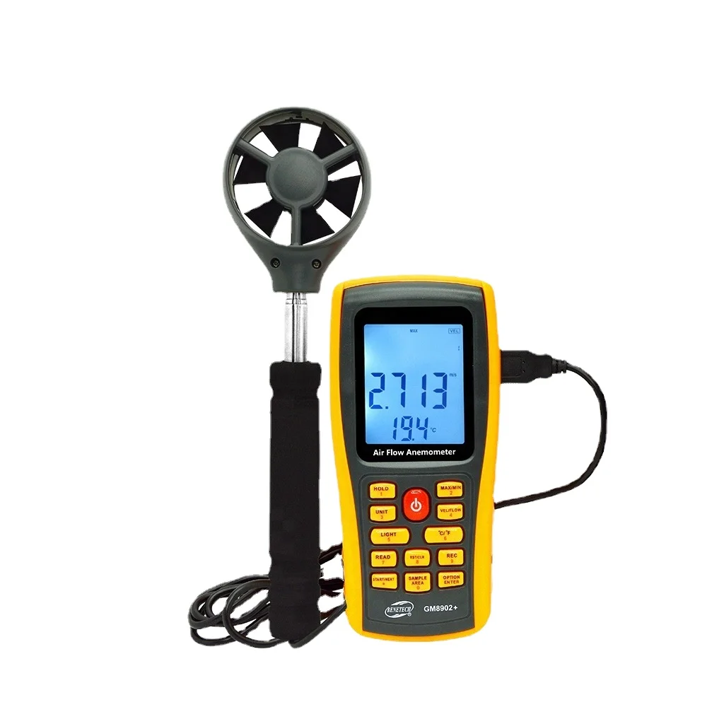 USB 인터페이스가 있는 안정적인 디지털 풍속계 풍속 측정기 공기량 주변 온도 GM8902+ 0-45M/S 풍속계00