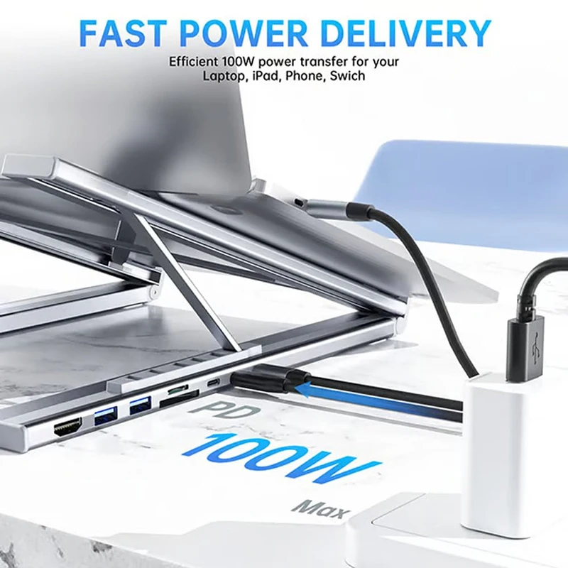 차세대 8-in-1 USB-C 노트북 스탠드 도킹 포트 포함, 표준 USB C 도크, 접이식 태블릿 스탠드, 타입-C 인스턴트 어댑터