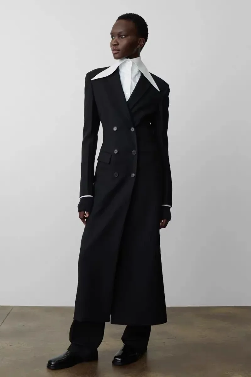 

Новинка весна-осень 2023 шерстяное пальто T-ROW приталенное двубортное пальто средней длины с воротником-стойкой для женщин