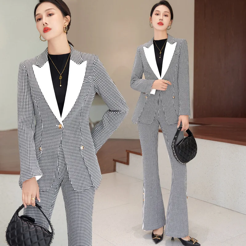 

Houndstooth Blazer Women's Autumn Clothing Fashion Slim Fit High Sense Elegant Formal Clothes Professional Tailored Suit Suit Ov