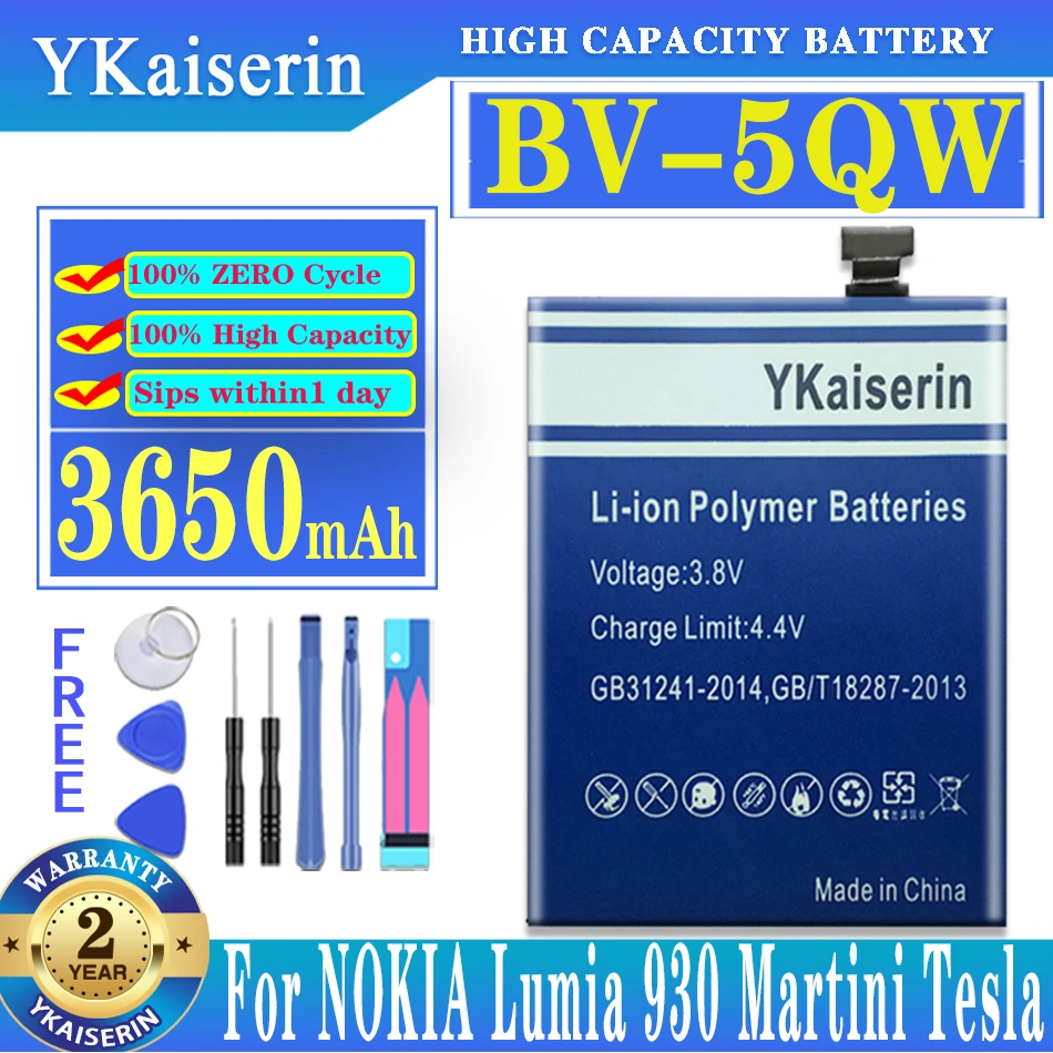 

YKaiserin BV-5QW 3650mAh Replacement Battery For Nokia Lumia 930 929 RM927 Lumia930 BV5QW Li-Polymer Batteries + Tools