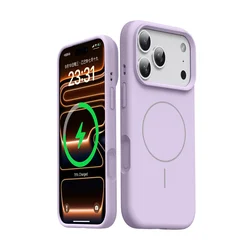 Solid Color Liquid Silicone Magnetic Phone Case with Magsafe Wireless Charging Compatibility - Galaxy S25 (Pruple)