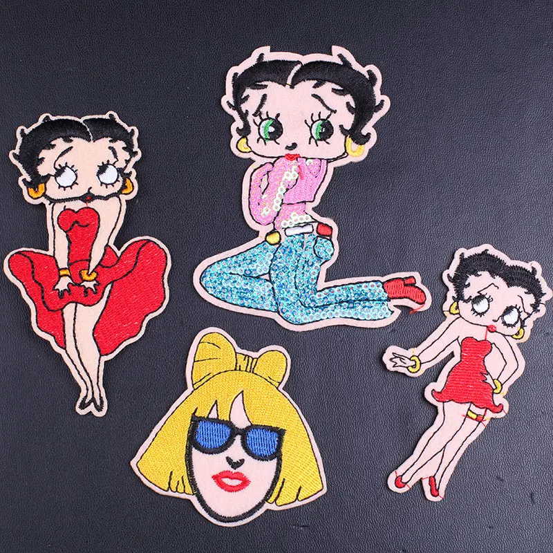 

Iron on Girls Betty Embroidered Patches for Clothing Thermoadhesive Patch Stickers on Clothes Cartoon Cute Girl Applique Badges
