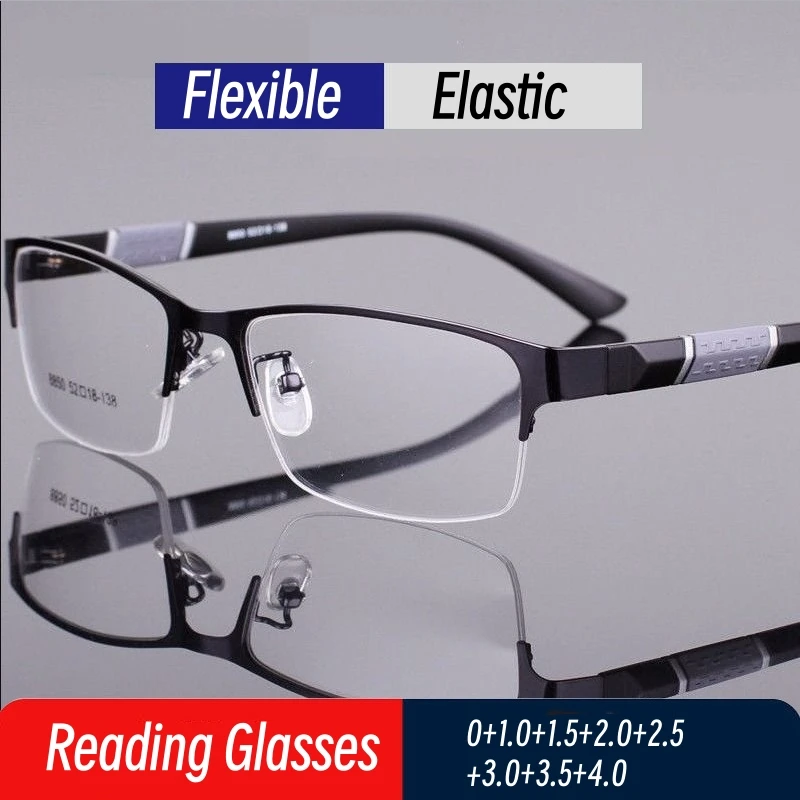

Business Half Frame Reading Glasses for Men Fashion High-definition Presbyopic Glasses Anti-Blue Light Far Sight Eyeglasses