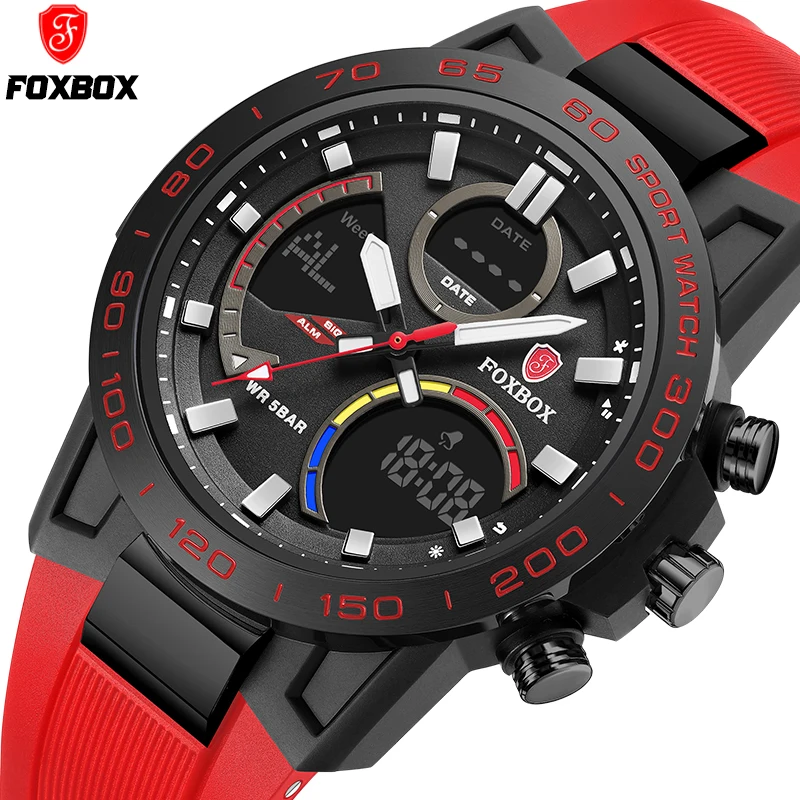 

LIGE Brand FOXBOX Electronic Men's Watches Fashion LED Digital Quartz Watch 50M Waterproof Luminous Casual Sport Date Man Clocks