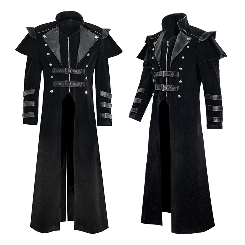 

European and American Medieval Restoration Court Banquet DRESS ZIPPER Long Gothic Trench Coat Cos Stage Performance Dress
