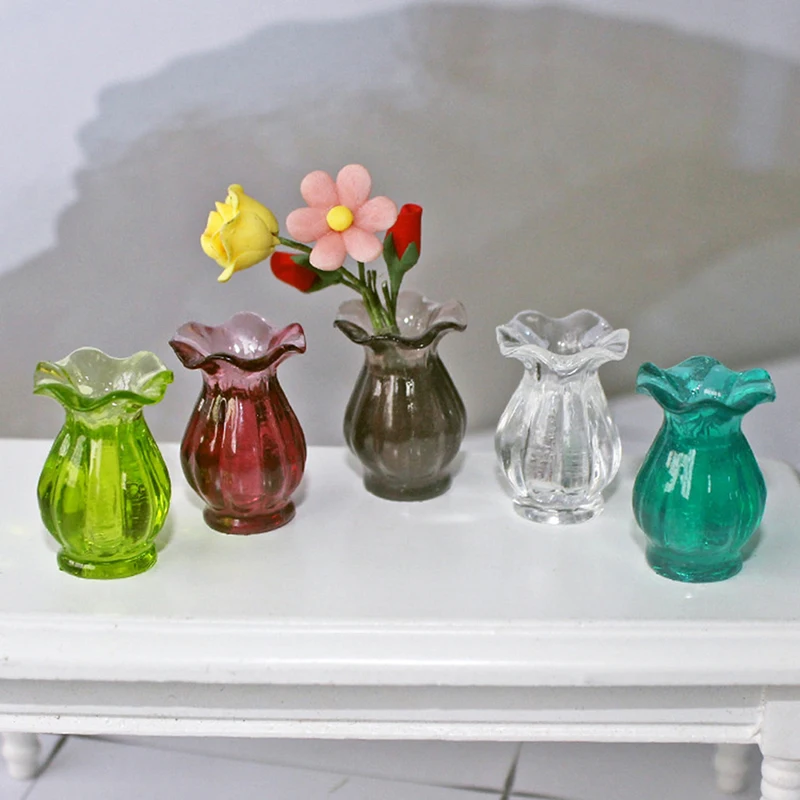 2pcs Simulation Glass Lace Vase Model Dollhouse Miniature Mini Living