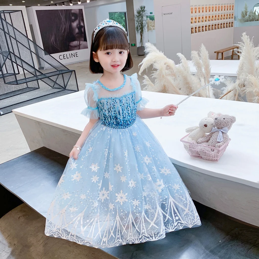 

Frozen Princess Dress with Cloak for 3-8Y Girls Princess Elsa Costume Blue Sequined Mesh Ball Gown Birthday Carnival Holloween