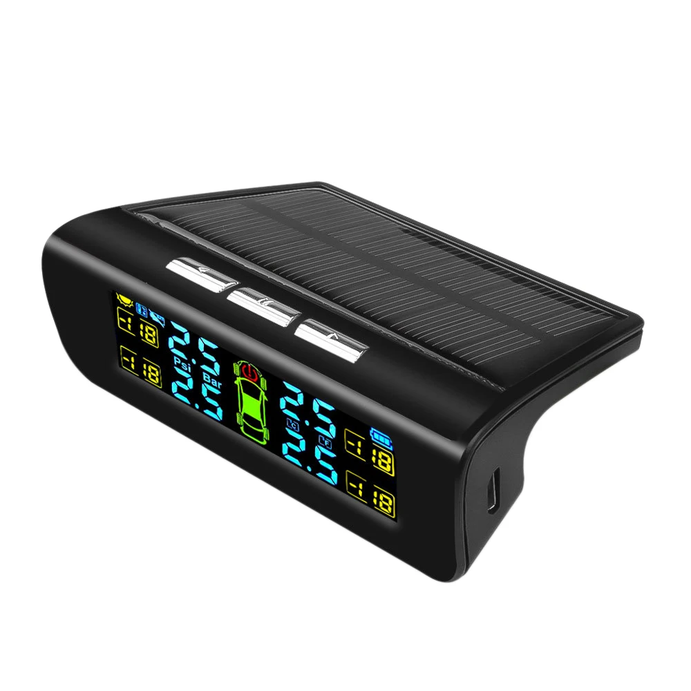 

Wireless Solar TPMS LCD Car Tire Pressure Monitoring System with 4 External Sensors Automatic Alarm System