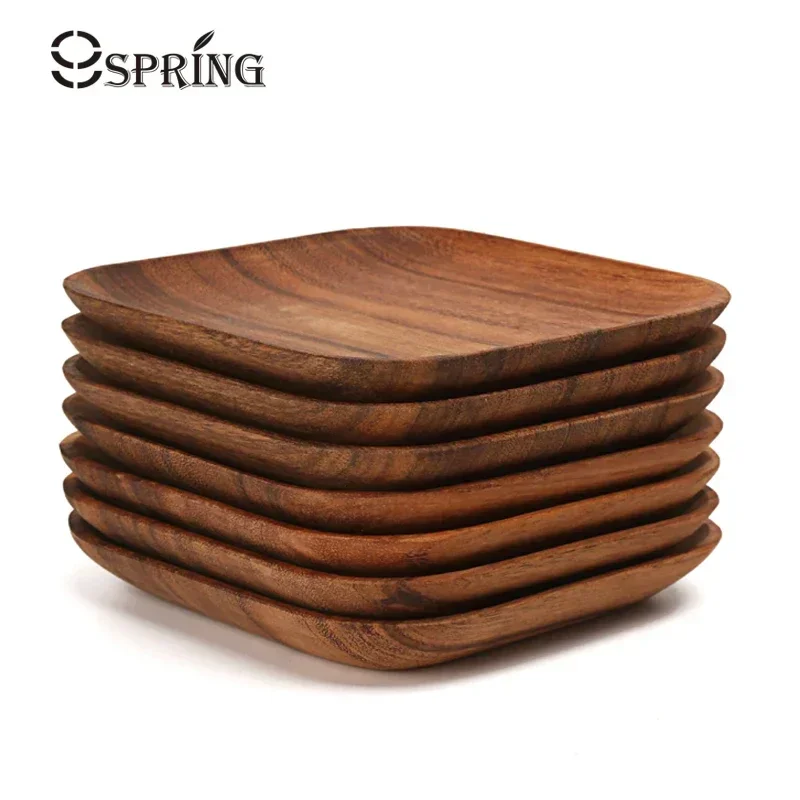 

2Pcs Acacia Wood Plates Square Wooden Snack Plate Cake Dessert Fruit Serving Small Sushi Food Dishes Plate Set Wooden Tableware