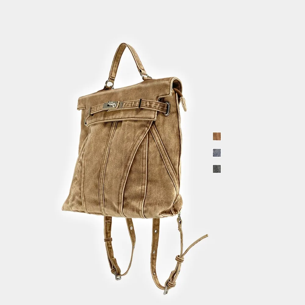 2023 New Retro Fashion Backpacks Mens Denim Casual Schoolbags Streetwear Cool Commuting Multifunctional Portable Backpack Women