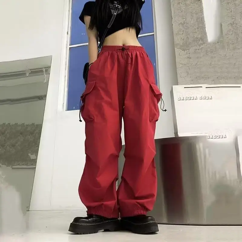 New Cargo Pants Women Retro Workwear Casual Baggy Straight Trousers Fashion Wide Leg Pockets Joggers Trousers Y2k Streetwear