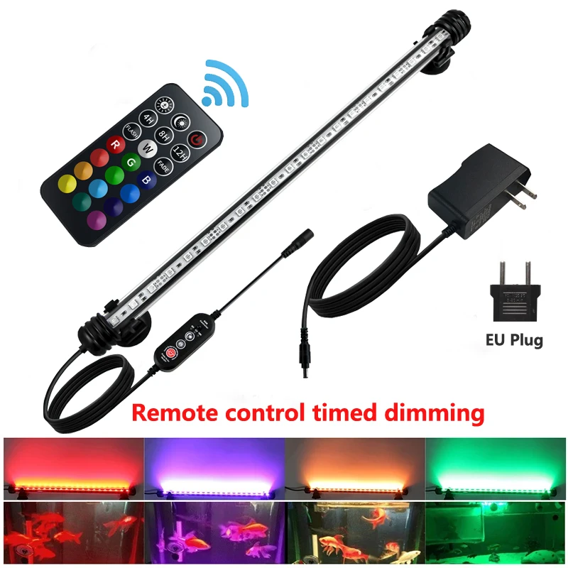 RGB Aquarium light 18-53cm Remote control diving lamp Colorful lamp 110-240v for plants Fish tank essential Amphibious use Aquarium Light Aquarium Lamp