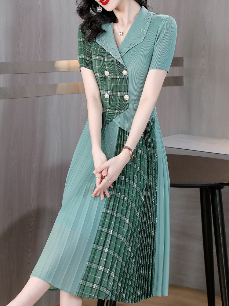 Korean Fashion Bodycon Office Lady Dress Summer Blue Pleated