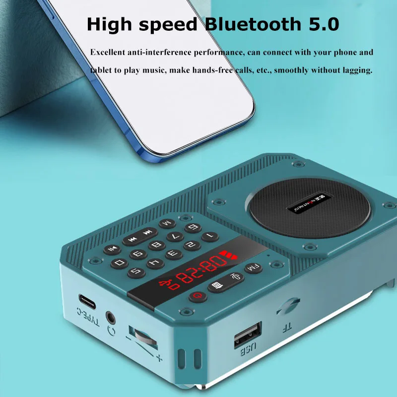 Mini Portable FM Radio High Sensitivity Radios Receiver Wireless Hifi  Bluetooth Speaker with Mic Support Recording TF USB Play