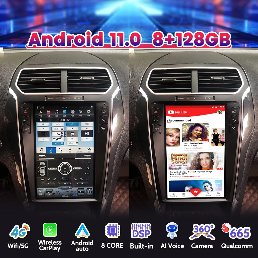 For Ford Explorer SYNC 2011 2020 Tesla Screen Android 11 Car GPS