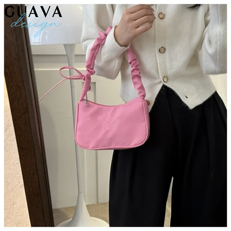 Fashionable Armpit Bag for Women Personalized Y2K Shoulder Bag Makeup Lipstick Storage Tote Bag Embroidery Butterfly Handbag