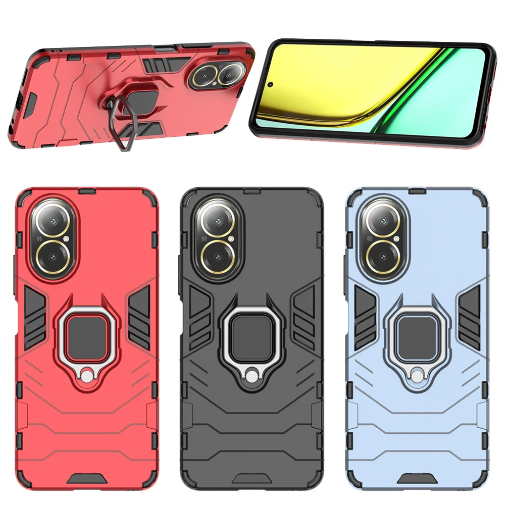 GOKEN Cover per Realme C67 4G: Custodia Armor Antiurto con Supporto Pieghevole, Silicone Morbido e PC Rigido, Protezione Antiscivolo, Case, Verde