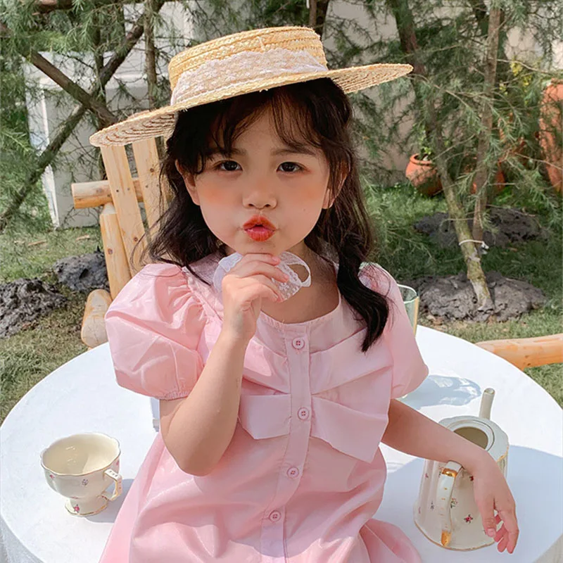 Princess Girls Lace Straw Hat 2023 Summer Kids Sun Protection Caps Chidlren Panama Caps Korea Style Girls Beach Caps