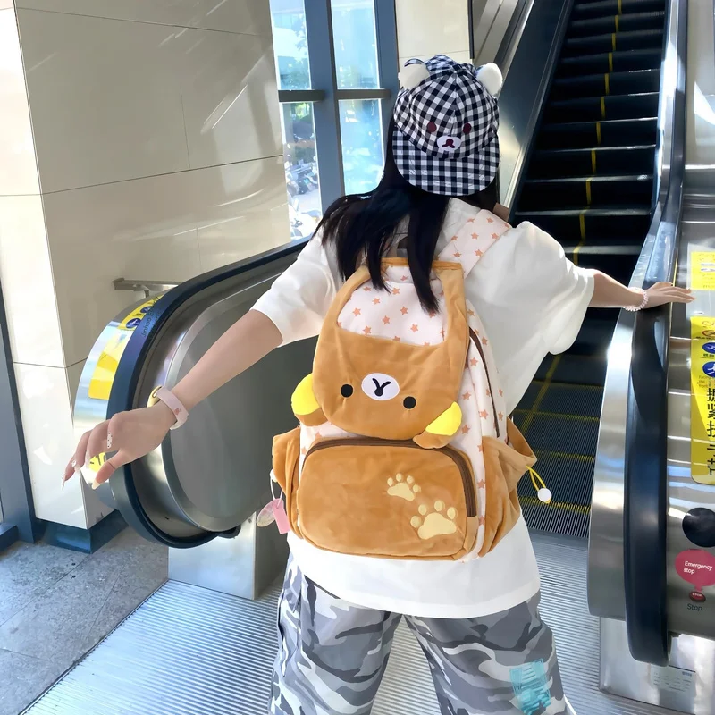 Kawaii Rilakkuma Cartoon Plush Backpack Cute Bear Younger Sister Large Capacity Student Schoolbag Lovely Birthday Present gift 1