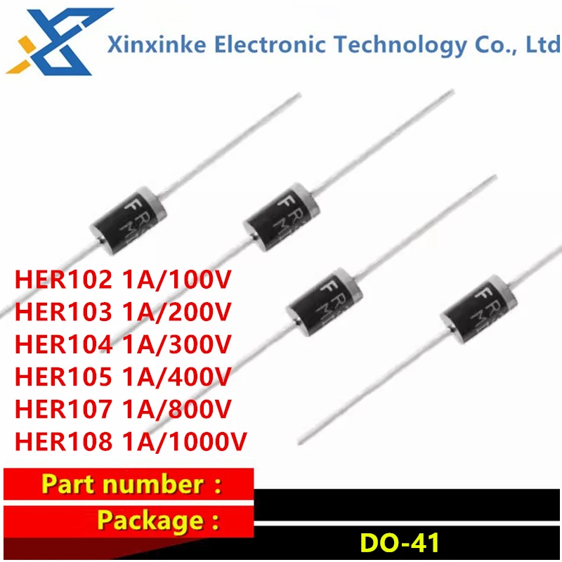 

100PCS HER102 103 104 HER105 HER107 HER108 DO-41 1A 100V 200V 300V 400V 800V 1000V Fast Recovery Rectifiers Diodes & Rectifiers