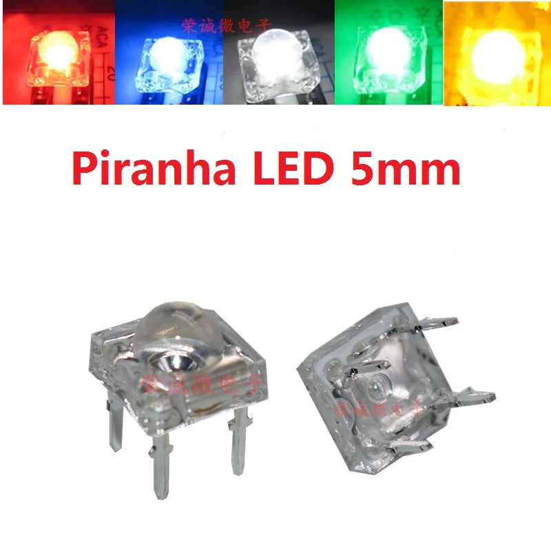 5 Pz F5 5Mm Bianco Rosso Blu Giallo Ambra Trasparente Piranha Led 5Mm Diodi Emettitori Di Luce 4-Pin Diodo Led Luminosità