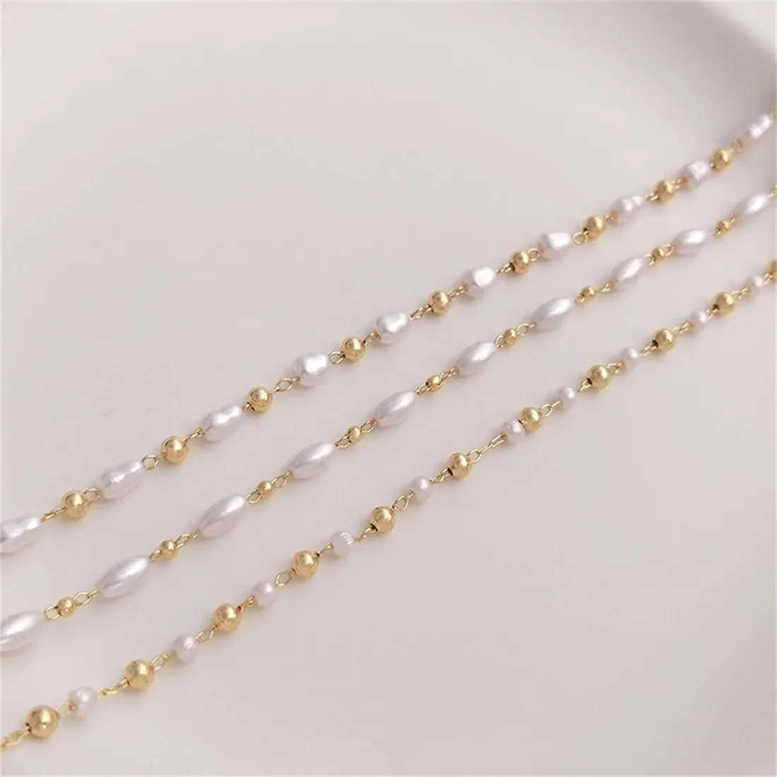 

Handmade 14K Gold Imitation Pearl, Rice Bead, Shaped Gourd Bead, Separated Bead Chain, DIY Necklace, Bracelet, Loose Chain B656