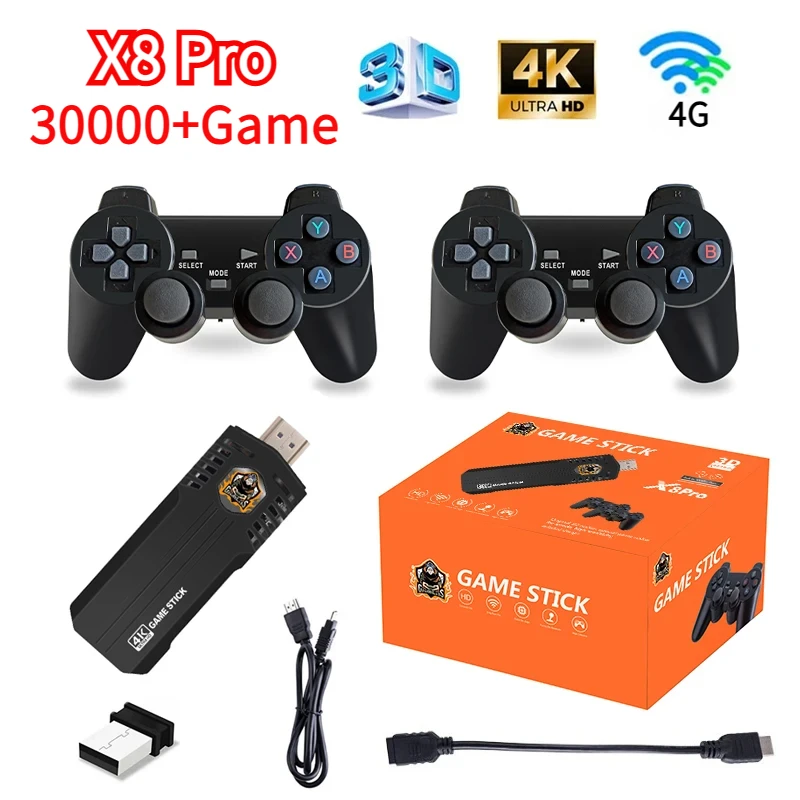 

X8 Pro Smart Game Stick Video Game Console Wireless Gamepad 46 Emulator Game Stick 64G 30000 Games Emuelec HD 4K 3D Game