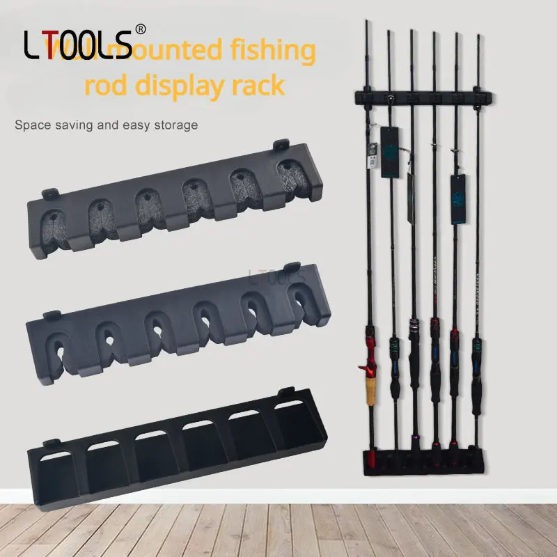 Fishing Rod Pole Holder 6 Rod Rack Wall Mounted Vertical Rod Rack