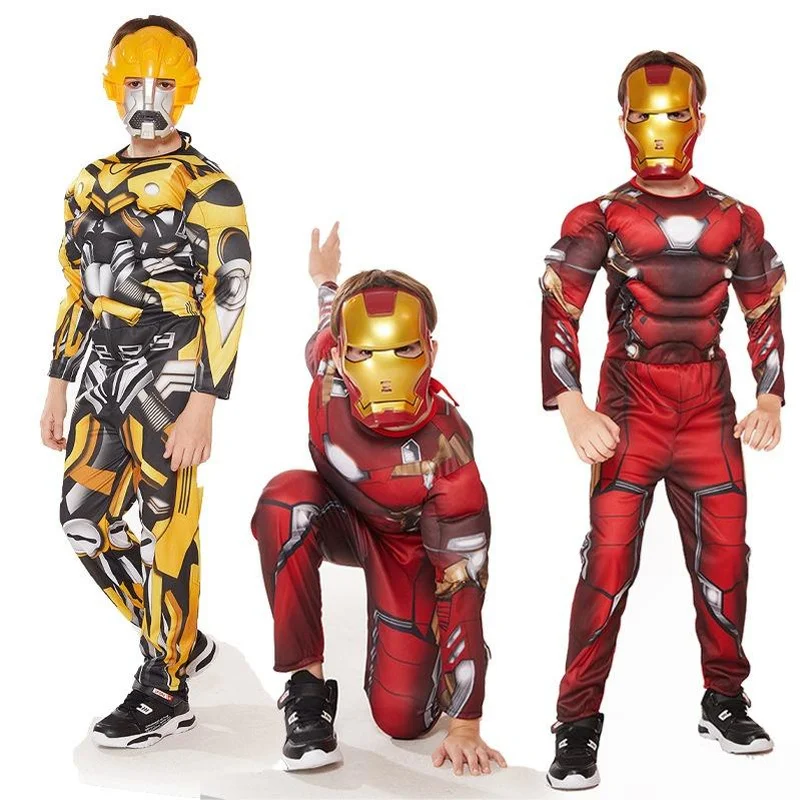 2023 New Avengers Cosplay Costume Iron Man Spiderman Deadpool Thanos Kids Muscle Clothes Party Halloween Clothes Gifts