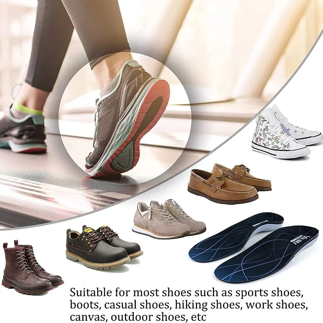 VALSOLE Plantar Fasciitis Insoles Arch Support Inserts Gel Orthotics Inserts,Heavy Duty Support For Flat Feet Relief(230+ Lbs)