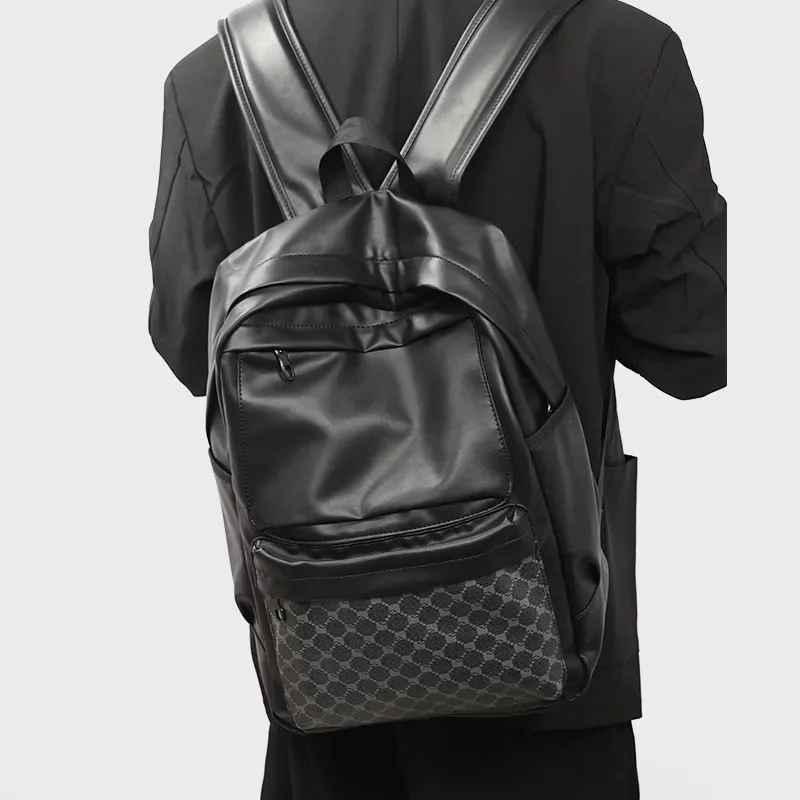Fashionable Men's Double Shoulder Backpack for Travel and Business with Large Capacity and Plaid Design