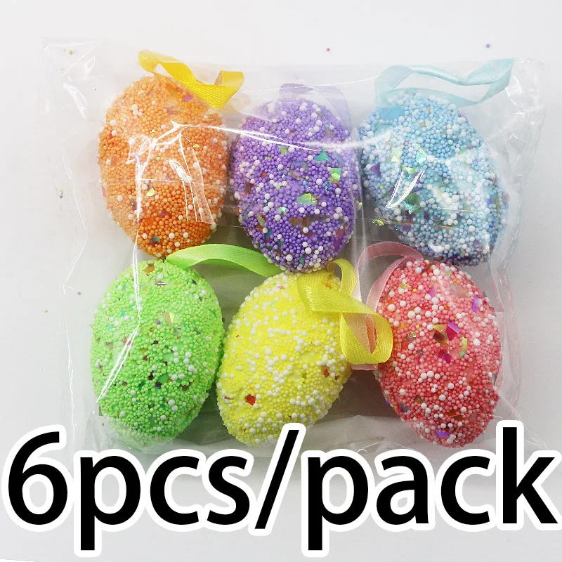 (6pcs/pack) 40 * 60mm Color Particle Simulation Egg Easter Decorations Home Party Party Decoration Pendant Foam Egg