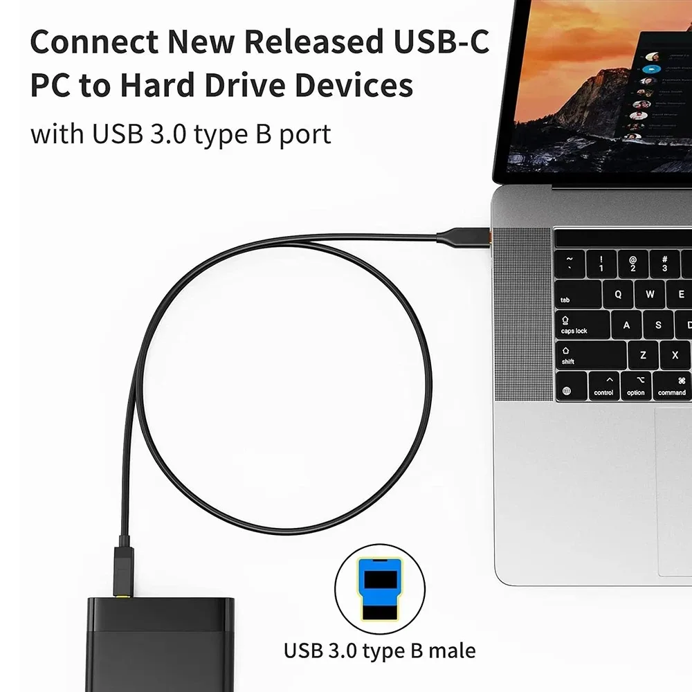 High-Speed USB 3.0 Type-C to B Data Cable for Laptops, Docking Stations, and Peripherals