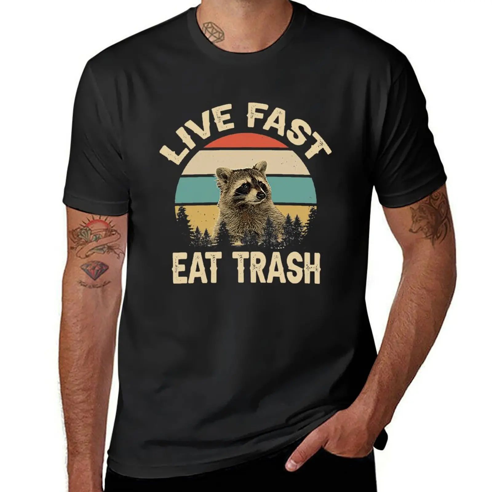

Live Fast Eat Trash Funny Raccoon T-Shirt summer top aesthetic clothes korean fashion for a boy funny t shirts for men