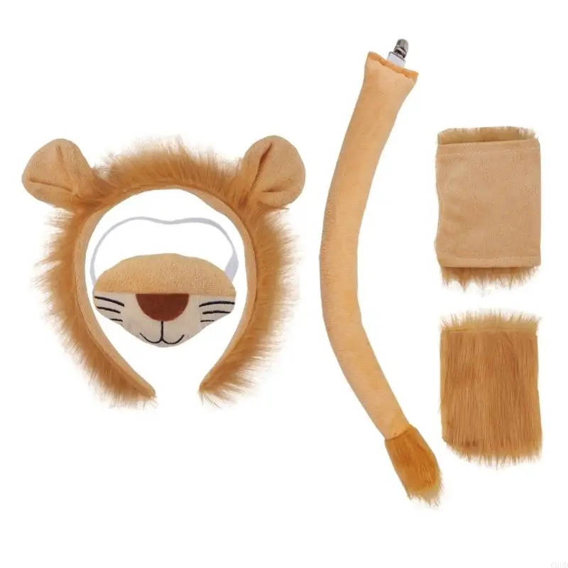 C6UD Halloween Lion Dress up Costume, Hairband, Tail for Kid Birthday Parties