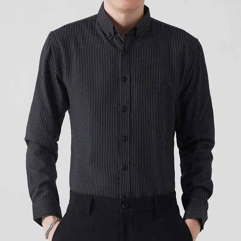 Spring Autumn New Turn-down Collar Fashion Long Sleeve Shirt Man High Street Casual Button Cardigan Striped Printing Office Tops