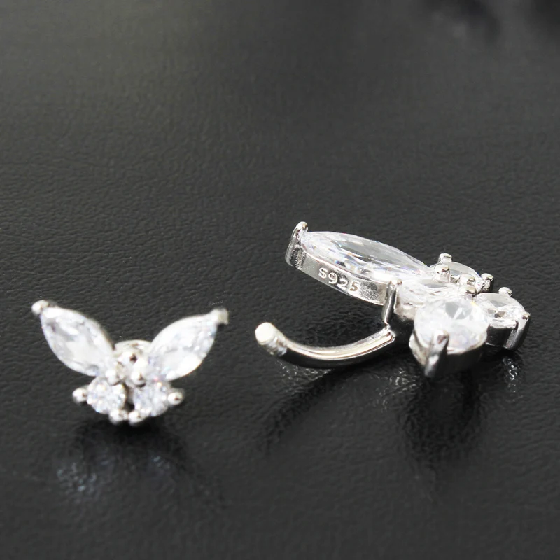 925 sterling silver Double Butterfly Zircon belly ring fashion navel piercing jewelry for woman