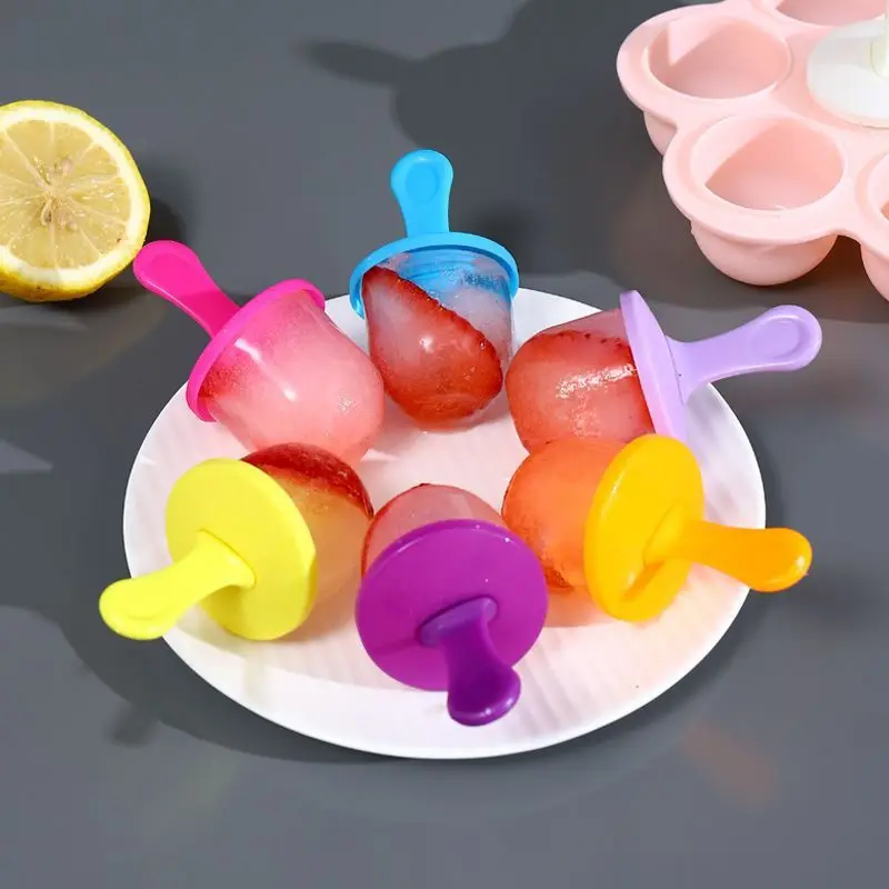 7-hole Creative Spherical Children's Popsicle Mold with Handle Food grade Cute DIY Ice Cream Ice Cube Popsicle Mold for Home Use