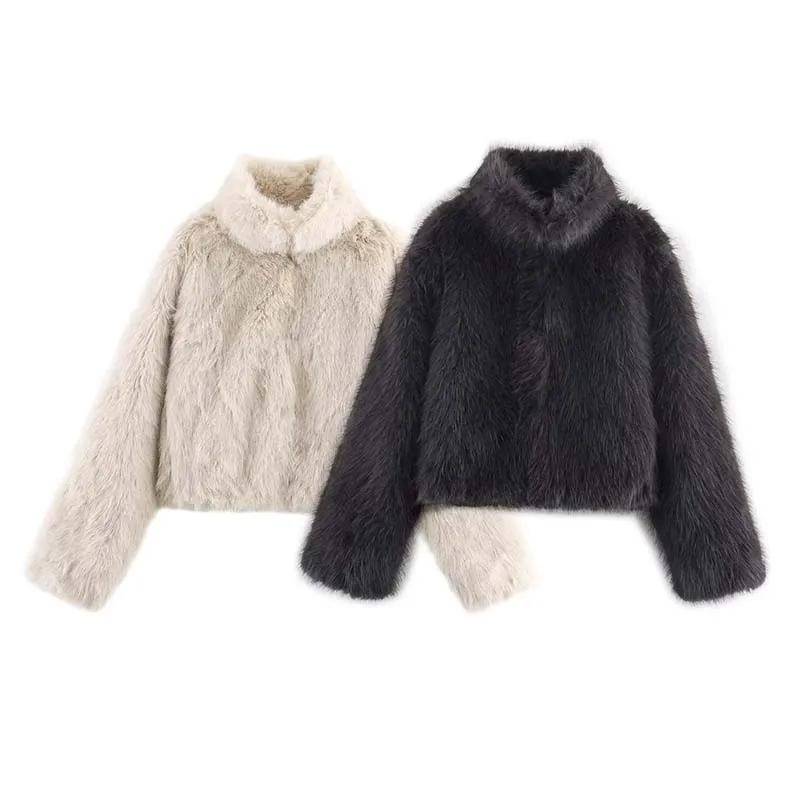 Women Artificial Fur Jackets For Women Autumn Winter Long Sleeve Stand Collar Women's Short Jacket New Fashion Female Warm Coats