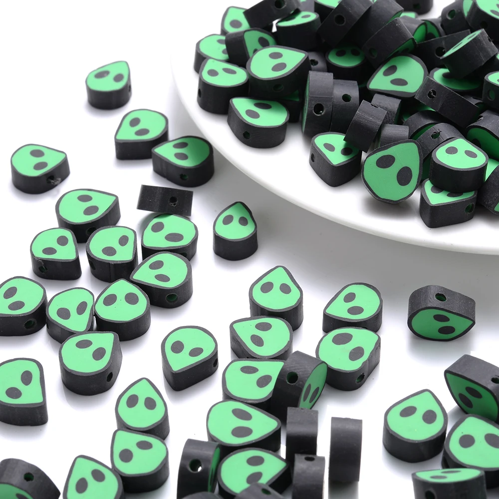 IYOE 보석 제작용 녹색 외계인 모양 클레이 비즈, 스타 크로스 폴리머 클레이 비즈, 팔찌 목걸이 DIY 장식, 30 개, 50  개-Freehip.co.kr